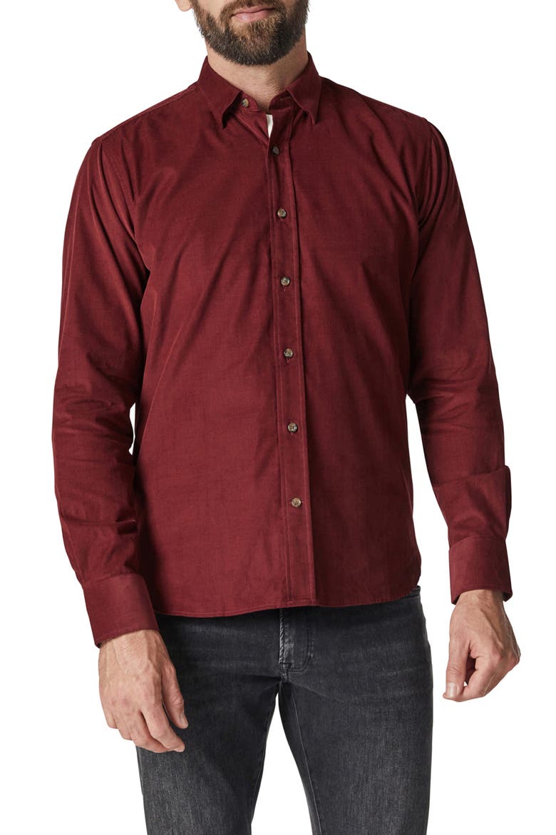 Corduroy Button-Up Shirt, Main, color, BORDEAUX