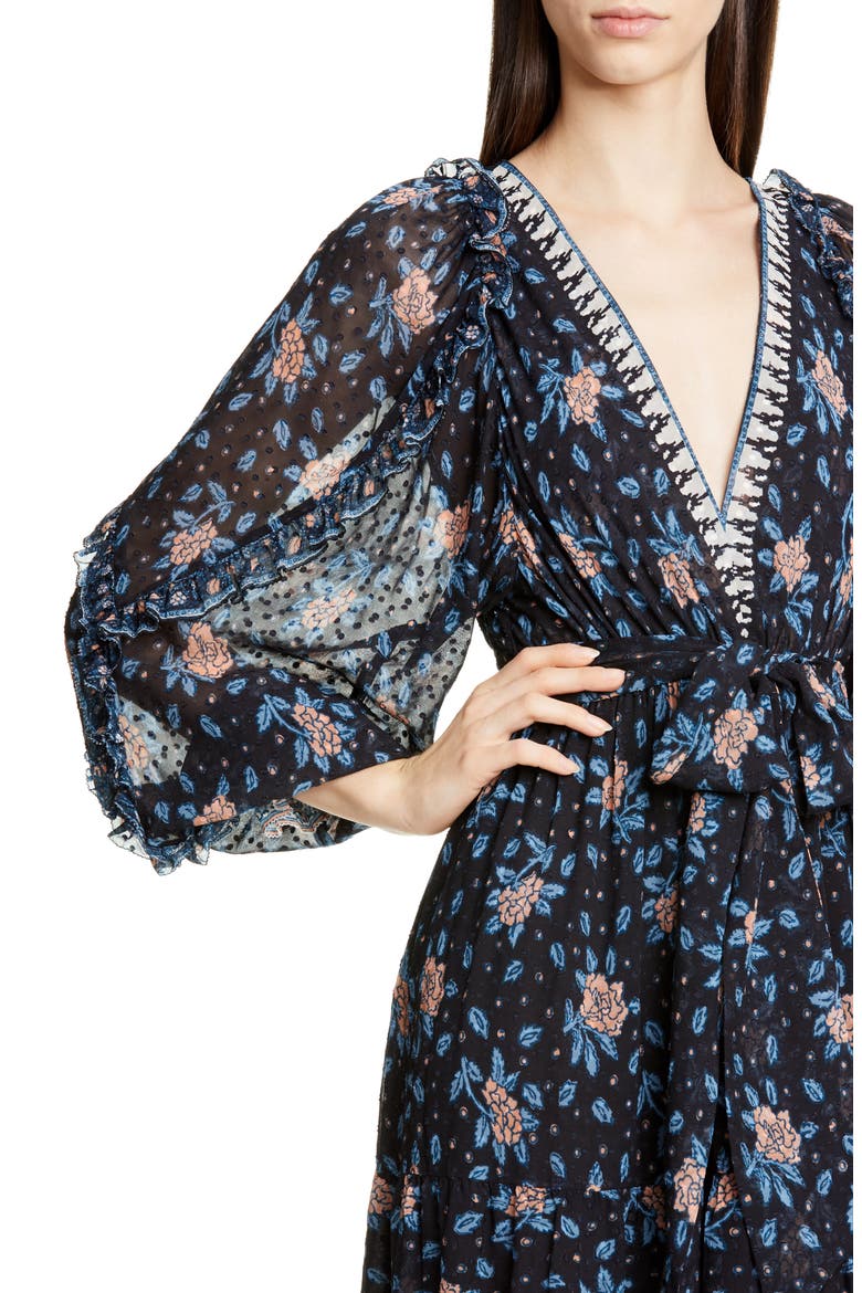 Romilly Silk Blend Jacquard Midi Dress, Alternate, color, NOIR