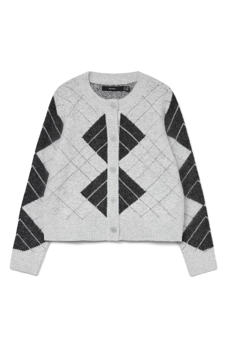 VERO MODA Dae Metallic Argyle Cardigan, Alternate, color, Light Grey Melange