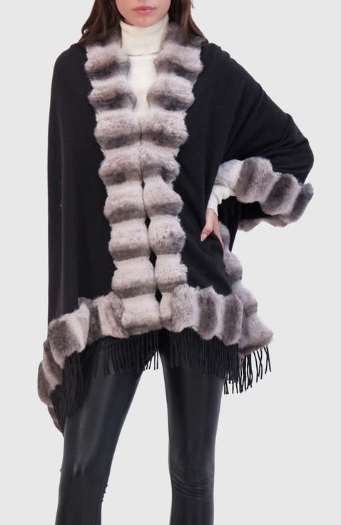 Cashmere & Wool Blend Cape With Fur-Free Chinchilla (Faux Fur) Trim