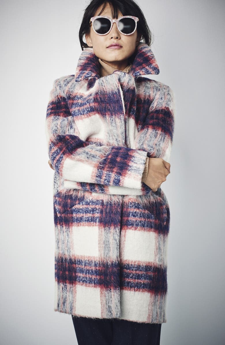 Kenneth Cole New York Brushed Plaid Reefer Coat, Alternate, color, 