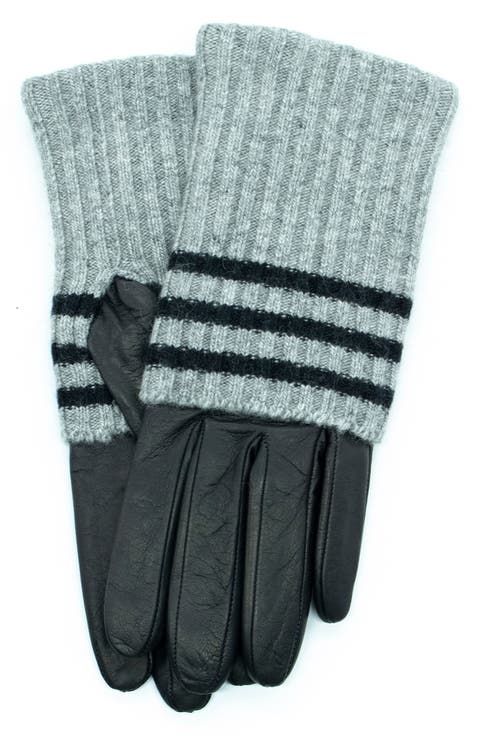 Stripe Wool Blend & Leather Gloves