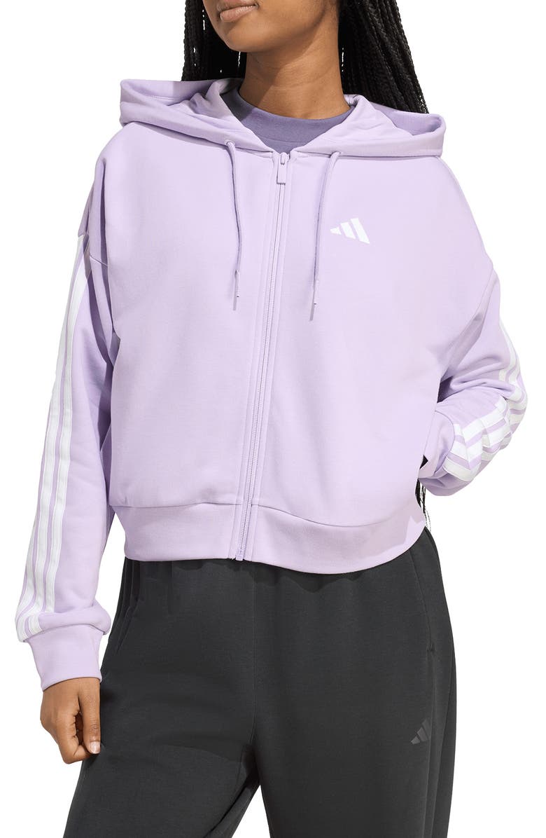 adidas 3-Stripe Crop Hoodie, Main, color, Powder Plum/ White