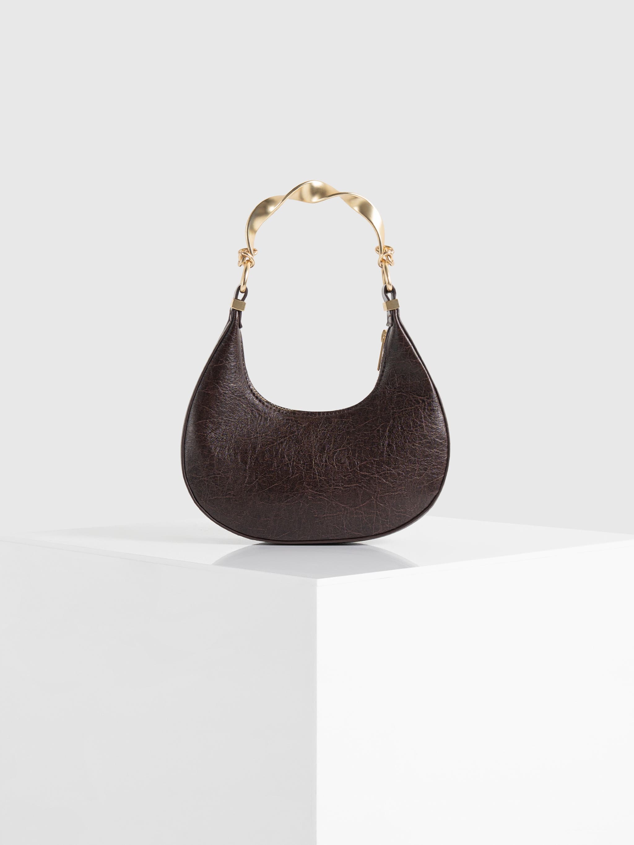 Manière De Voir Sadie Sculpted Leather Crescent Bag, Alternate, color, Brown