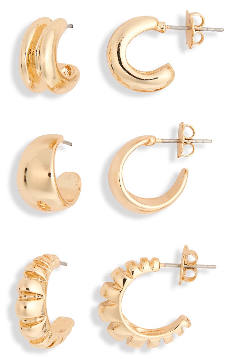 3-Pack Mixed Drop Hoop Earrings, Main, color, GOLD
