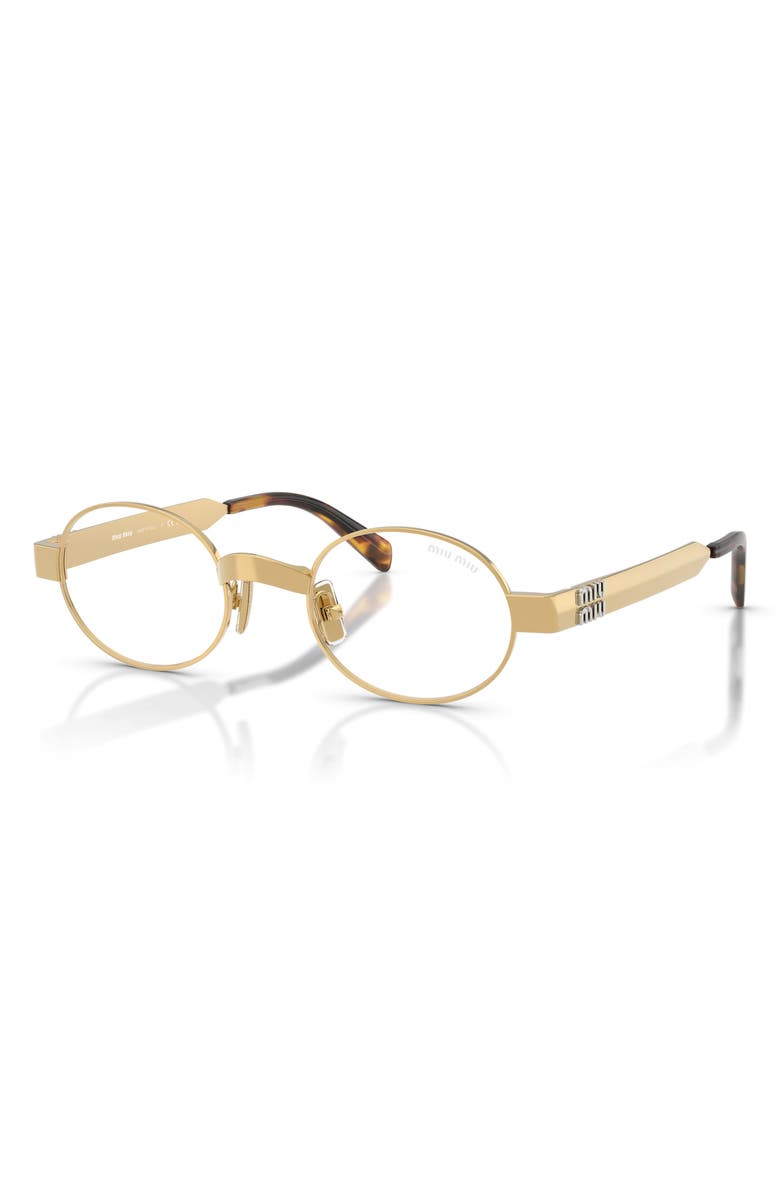 Miu Miu 47mm Small Oval Sunglasses, Alternate, color, Gold / Clear Blue Light Filter