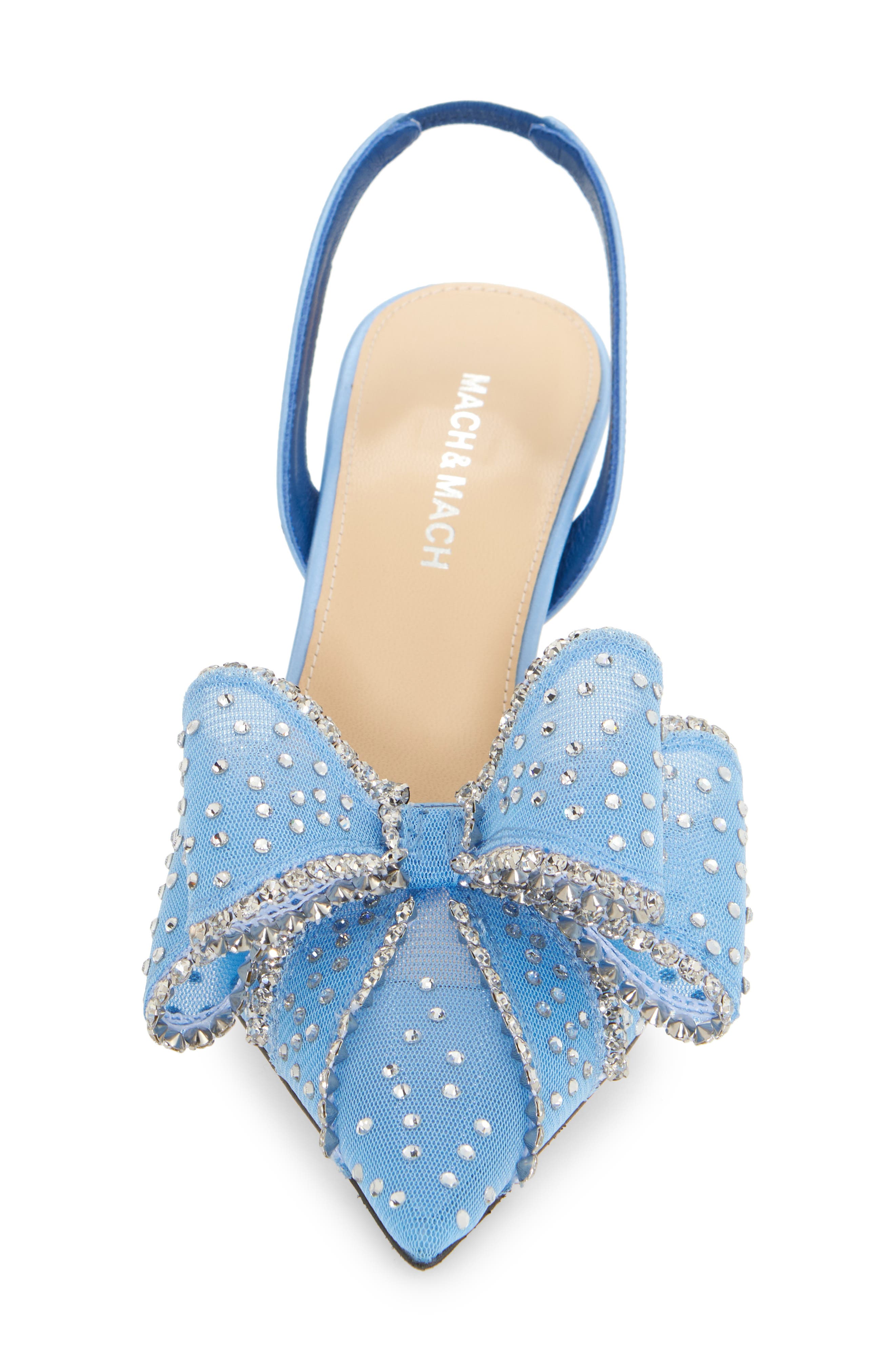 Mach & Mach Le Cadeau Bow Pointed Toe Slingback Pump, Alternate, color, Sky Blue