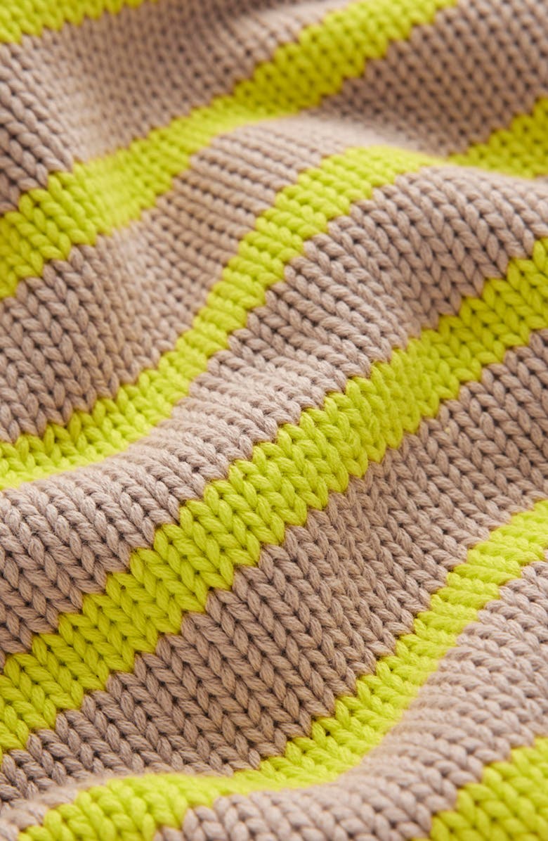 Boden Lucy Stripe Chunky Crop Cotton Sweater, Alternate, color, Camel Melange, Ivory Stripe