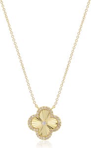 The Lovery Fine Jewelry Fluted Gold Diamond Accent Single Clover Necklace
