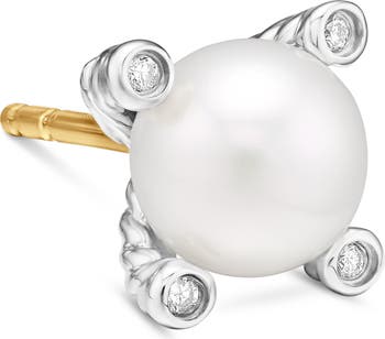 Small Freshwater Pearl & Diamond Stud Earrings