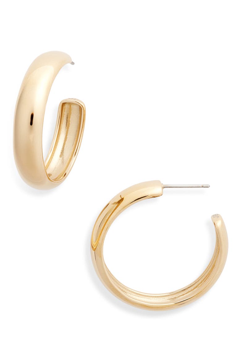 Large Staple Hoop Earrings, Main, color, HIGH POLISH GOLD