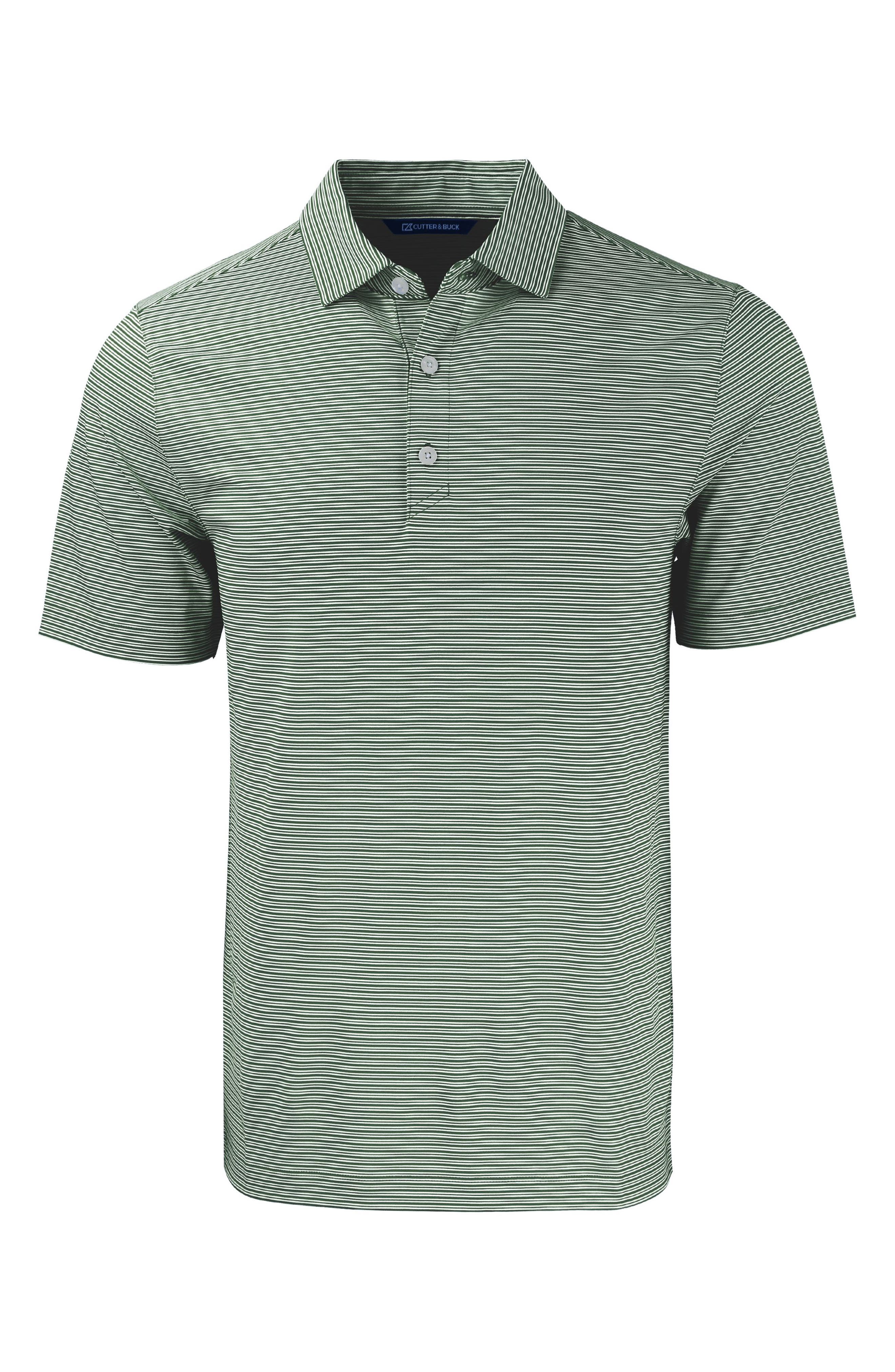 Cutter & Buck Forge Double Stripe Recycled Blend Polo in Hunter/White 