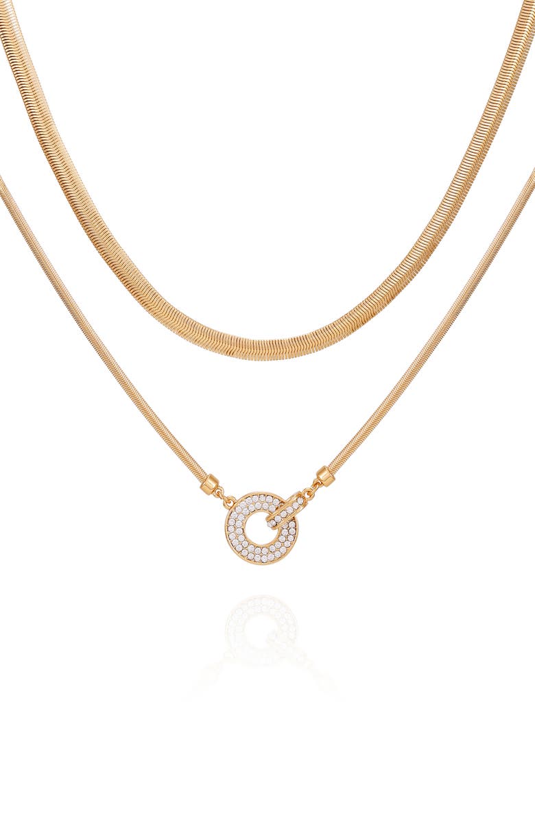Vince Camuto Pavé Crystal Pendant Layered Necklace, Alternate, color, Goldtone