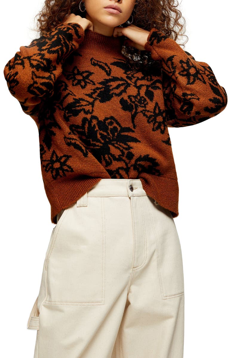 Topshop Floral Jacquard Sweater, Main, color,