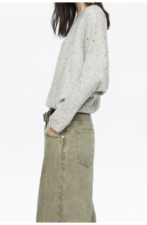 Bimba Y Lola Rhinestone Wool Batwing Sleeve Sweater In Gray