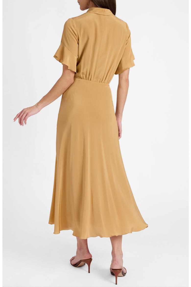 Sabrina Silk Short Sleeve Tie Neck Midi Dress, Alternate, color, Dune Sand