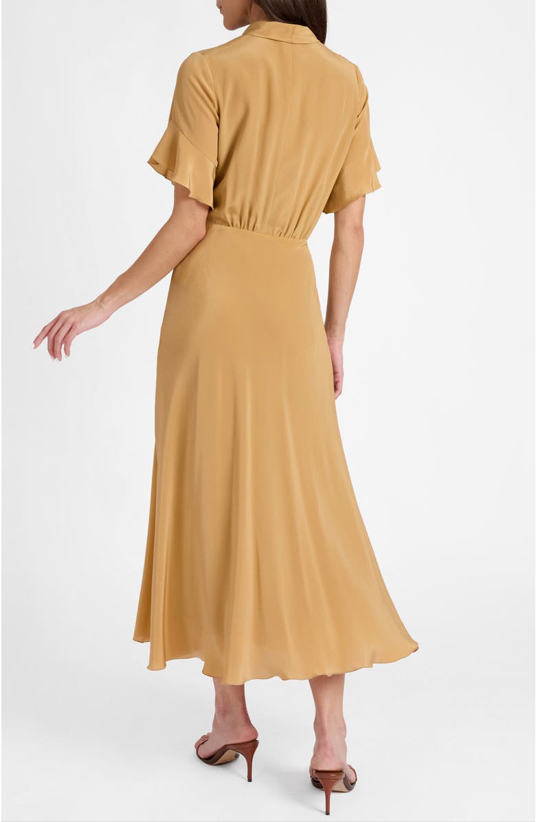 Santorelli Sabrina Silk Short Sleeve Tie Neck Midi Dress, Alternate, color, Dune Sand