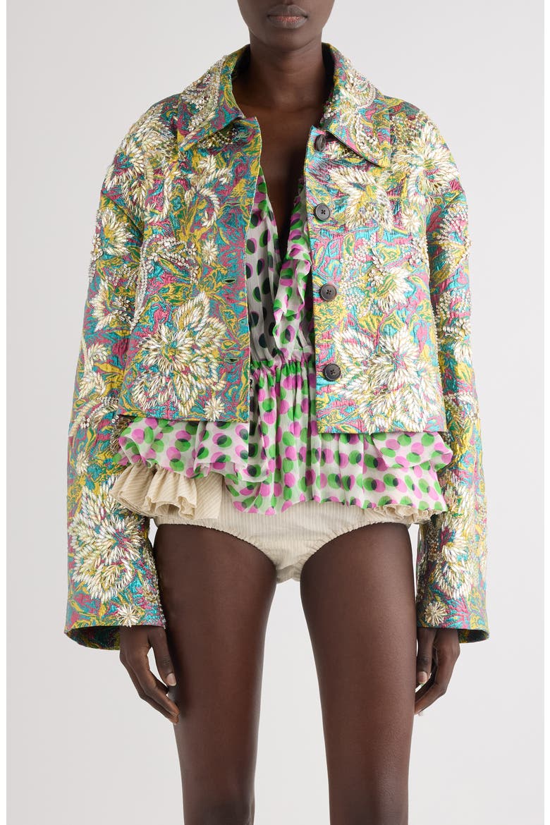 Dries Van Noten Rosea Floral Jacquard Lamé Crop Jacket (Women