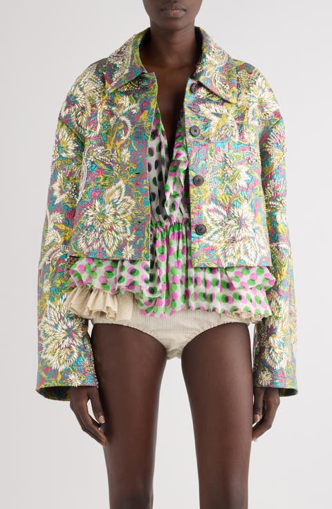 Rosea Floral Jacquard Lamé Crop Jacket