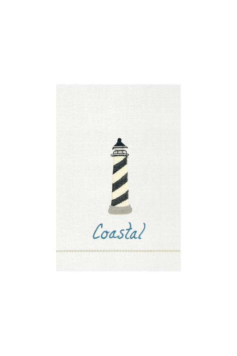 Lighthouse "Coastal" Woven Kitchen & Bathroom Guest Towel Dishtowel, Main, color, White