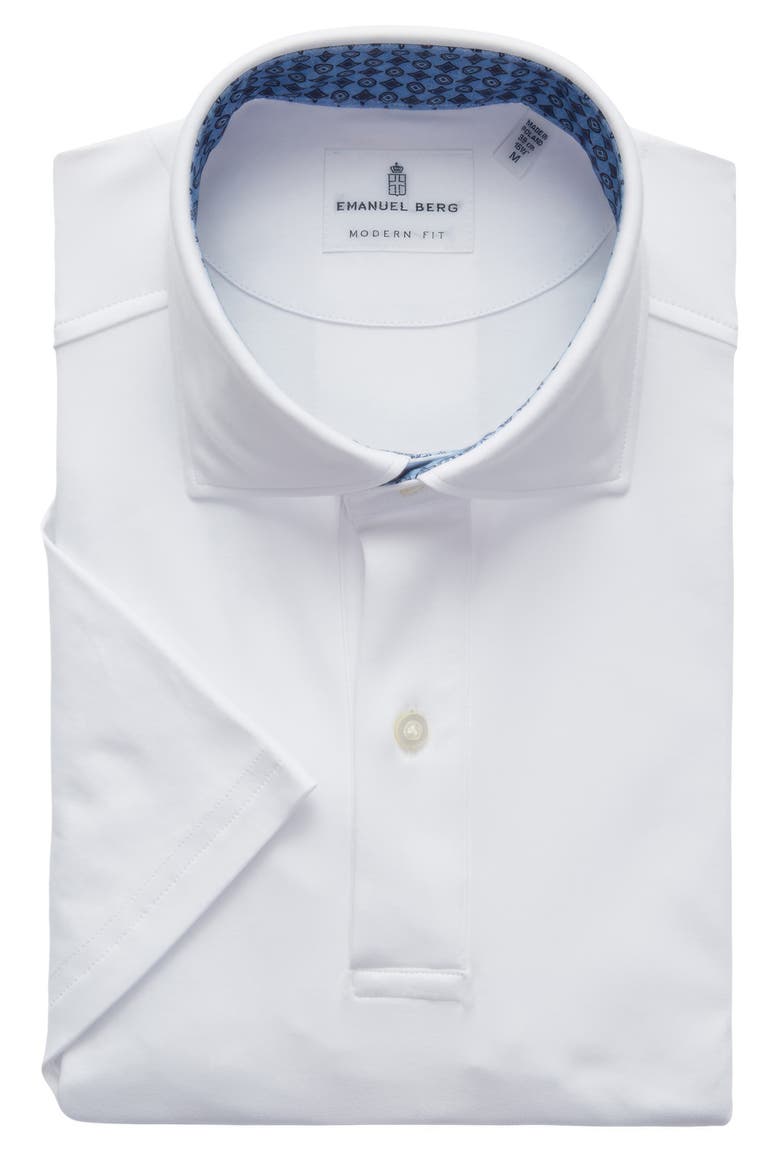 Modern Fit 4 Flex Short Sleeve Stretch Knit Polo Shirt, Main, color, WHITE