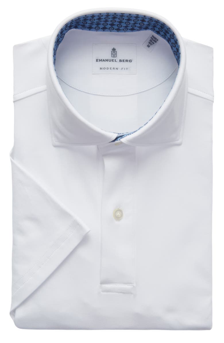 Emanuel Berg Modern Fit 4 Flex Short Sleeve Stretch Knit Polo Shirt, Main, color, White