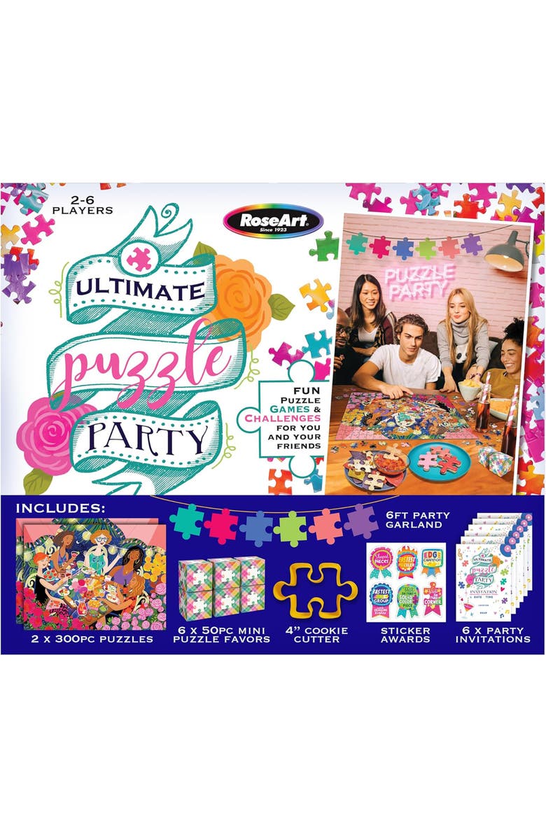 RoseArt Ultimate Puzzle Party Game Night Box, 2x 300 piece Jigsaws, Favors, Garland, Alternate, color, Multicolored