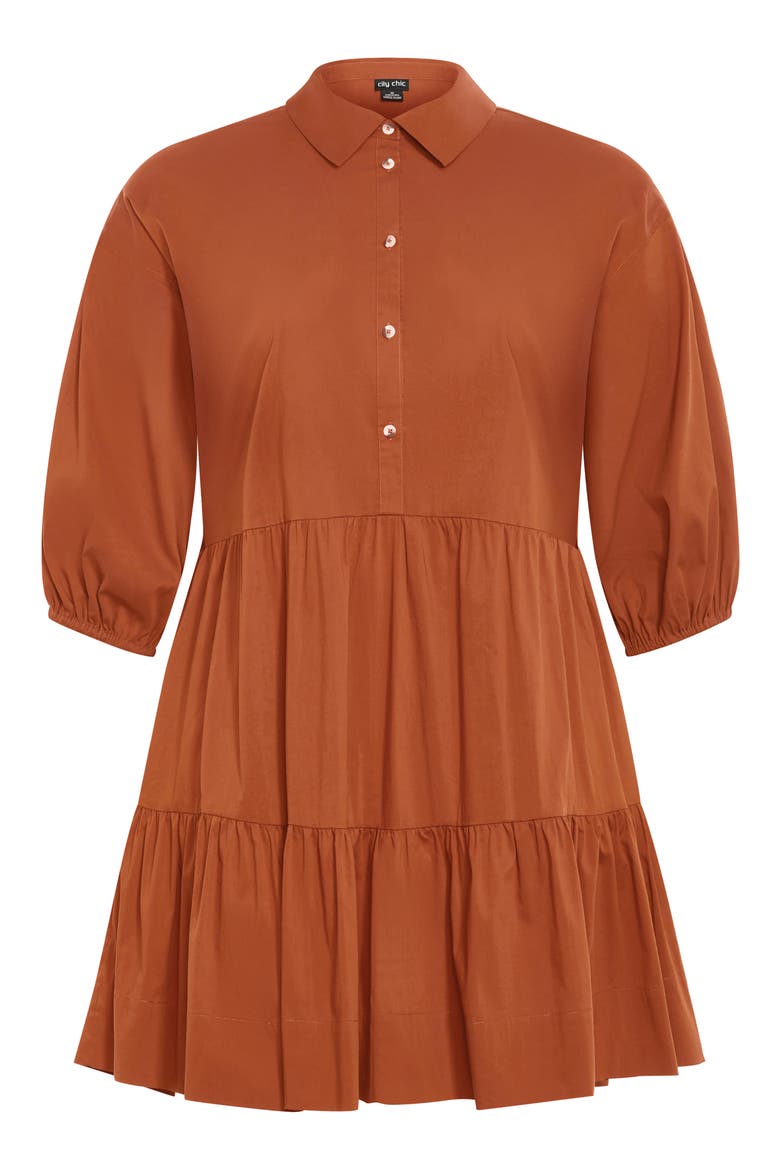 Kiara Balloon Sleeve Tiered Shirtdress, Alternate, color, TOFFEE