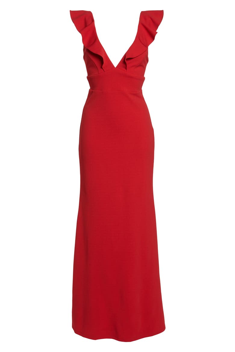 Perfect Opportunity Ruffle Trumpet Gown, Alternate, color, RED