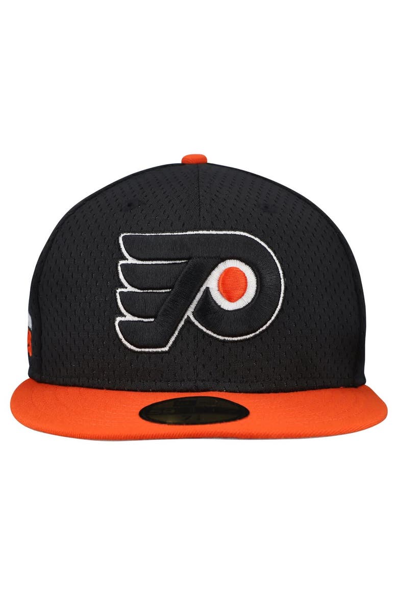 Men's New Era Black/Orange Philadelphia Flyers Mesh Crown Two-Tone 59FIFTY Fitted Hat, Alternate, color, Black