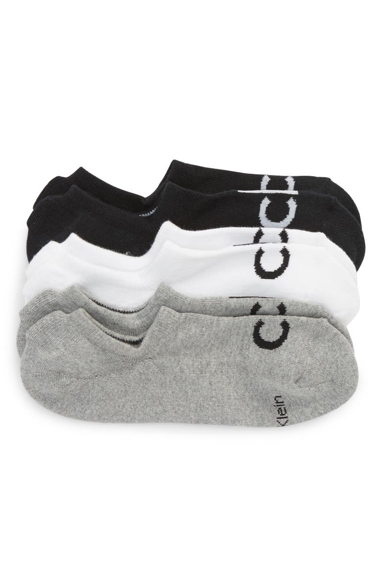 Calvin Klein 3-Pack Micro Cushion No-Show Socks, Main, color, Grey Htr Assorted