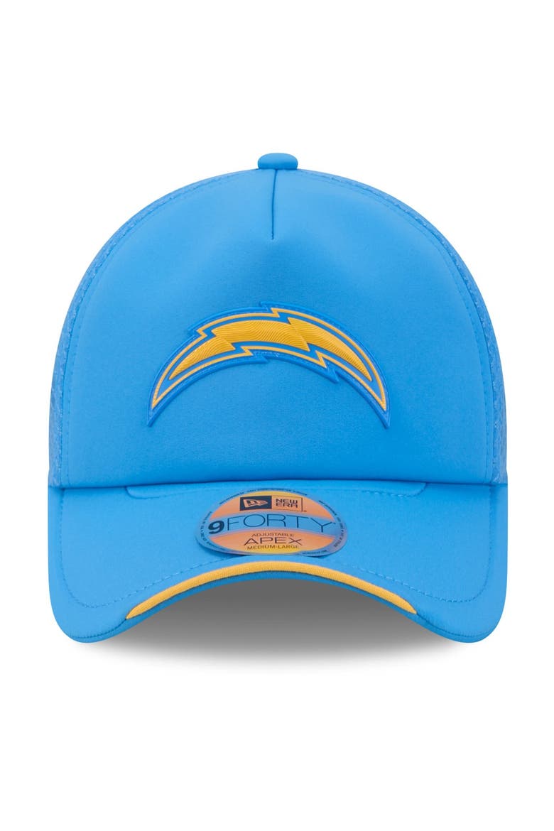 Men's New Era Powder Blue Los Angeles Chargers 2026 Sideline Apex 9FORTY Adjustable Trucker Hat, Alternate, color, Powder Blue