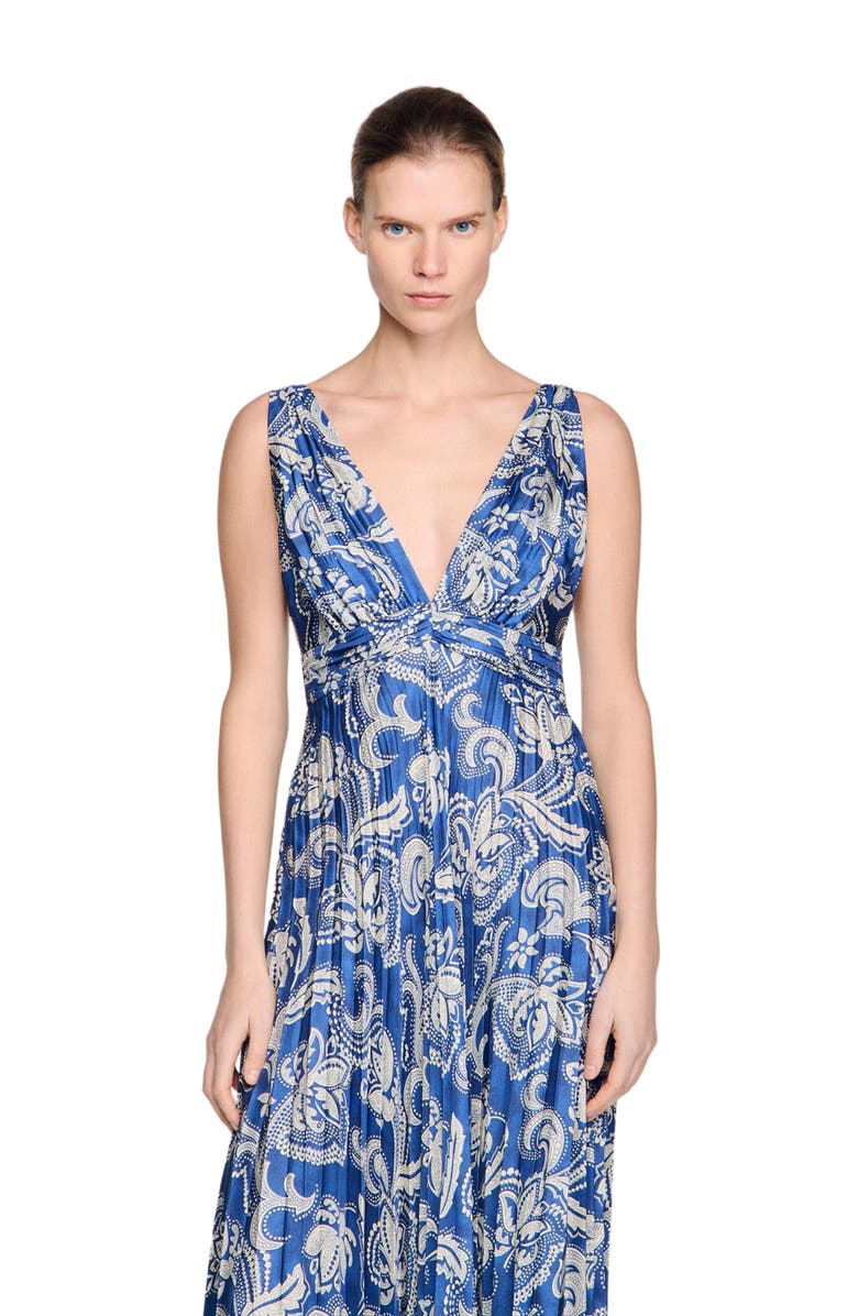 SANDRO Floral print maxi dress, Alternate, color, Blue / Ecru