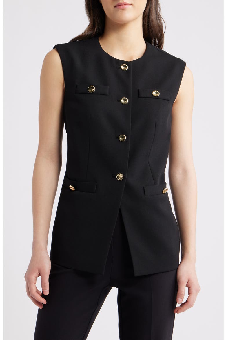 Longline Crepe Vest, Main, color, ANNE BLACK
