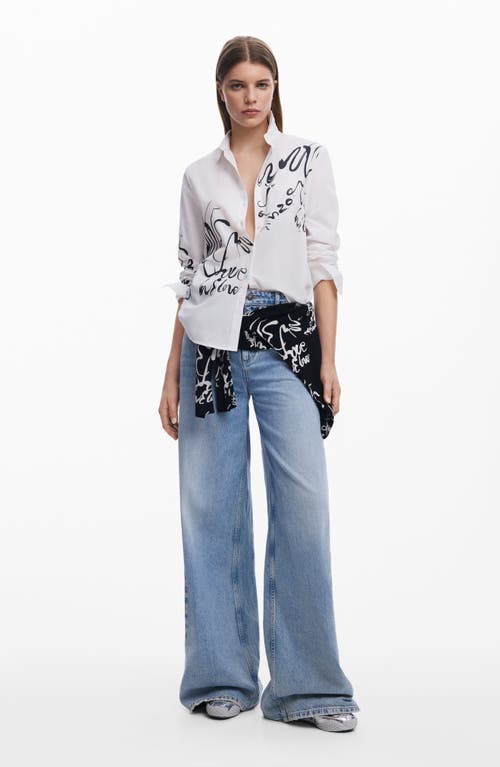 Desigual Ink Letter Button-up Shirt In White