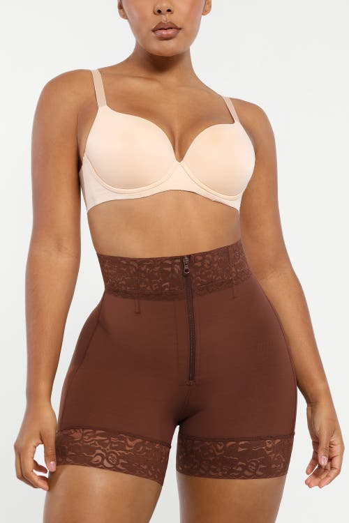 Shapellx Mid-rise Steel Boned Butt-lifting Shorts In Chocolate