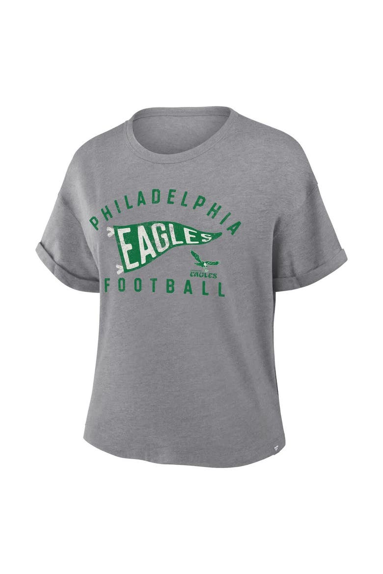 Women's Fanatics Heather Gray Philadelphia Eagles Pennant Wave Tribute Tri-Blend Boxy T-Shirt, Alternate, color, Heather Gray