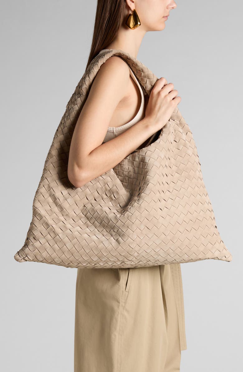 Bottega Veneta Large Hop Intrecciato Suede Hobo Bag, Alternate, color, 1550 Mastice-M Brass