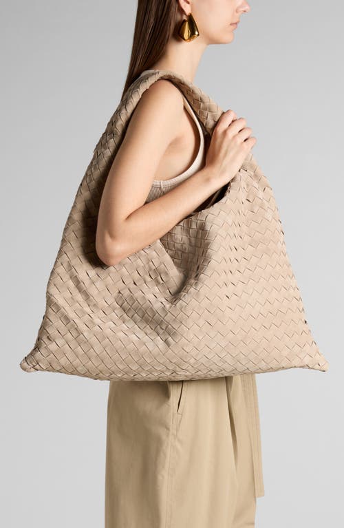 Bottega Veneta Large Hop Intrecciato Suede Hobo Bag In 1550 Mastice-m Brass