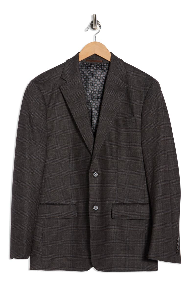 Slim Fit Plaid Stretch Knit Blazer, Alternate, color, BROWN