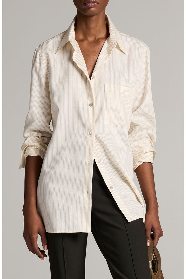 Striped Long Sleeve Shirt, Main, color, CREAM/ BROWN