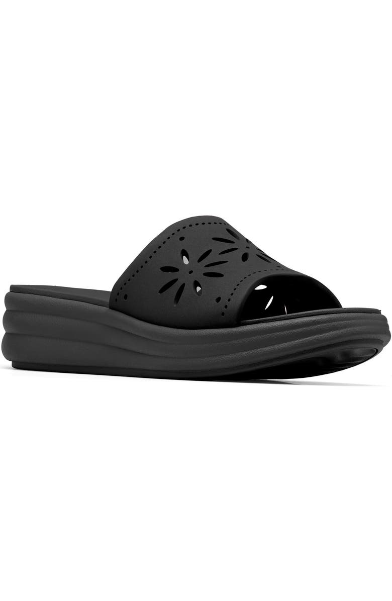 Clarks<sup>®</sup> Drift Floral Wedge Slide Sandal, Main, color, Navy