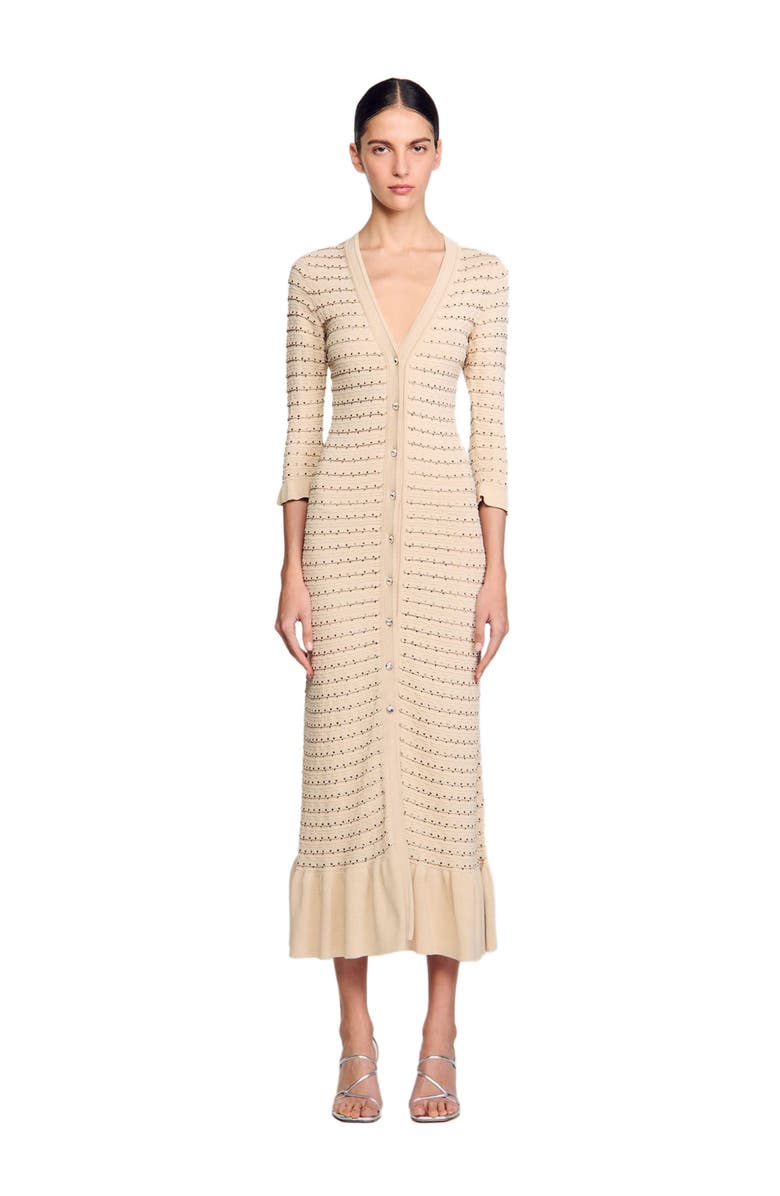 SANDRO Rhinestone knit maxi dress, Main, color,