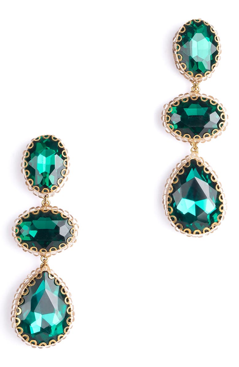 Deepa Gurnani Hadlee Drop Earrings, Main, color, Emerald