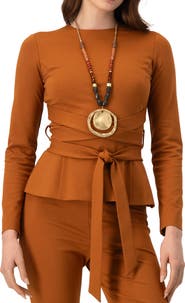 IVONNE Long Sleeve Top with Crossed Tie Straps