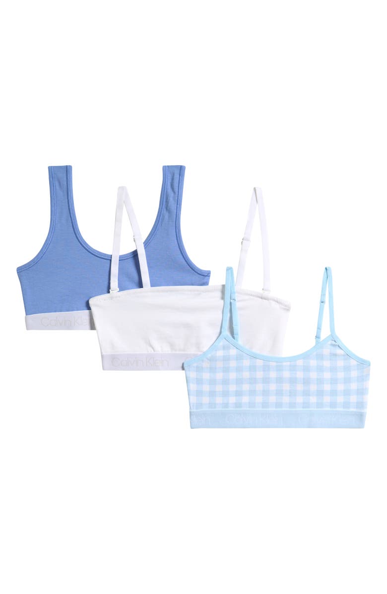 Calvin Klein Kids' Assorted 3-Pack Stretch Cotton Bralettes, Main, color, Blue/ Empry/ White
