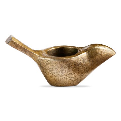 Garden Bird Tealight Antique Brass Aluminum Spring