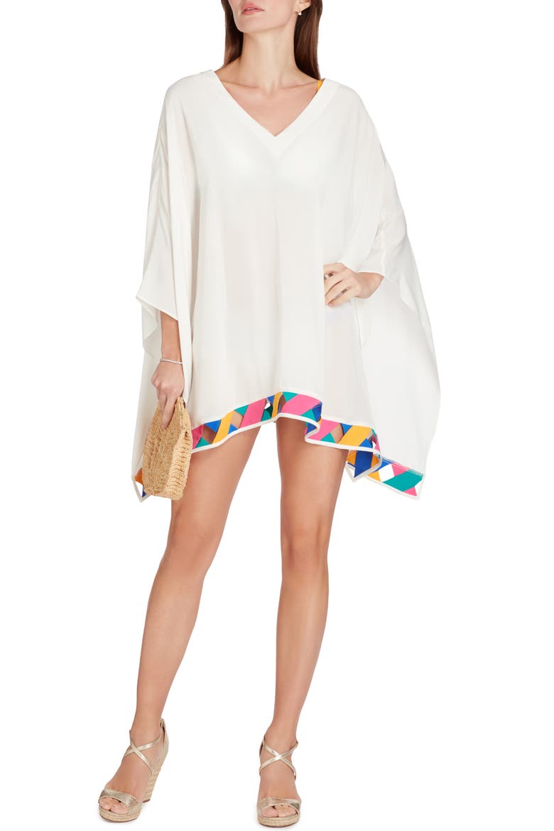 Bandage Hem Chiffon Cover-up Poncho, Main, color, Off White