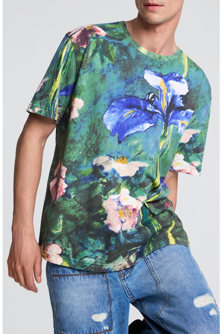 Flower Graphic T-shirt, Main, color, NAVY BLUE