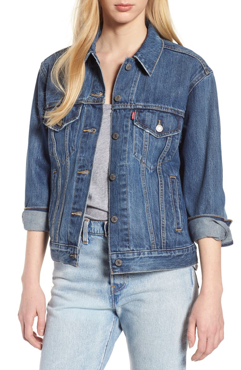Levi's<sup>®</sup> Ex-Boyfriend Denim Trucker Jacket, Main, color, 